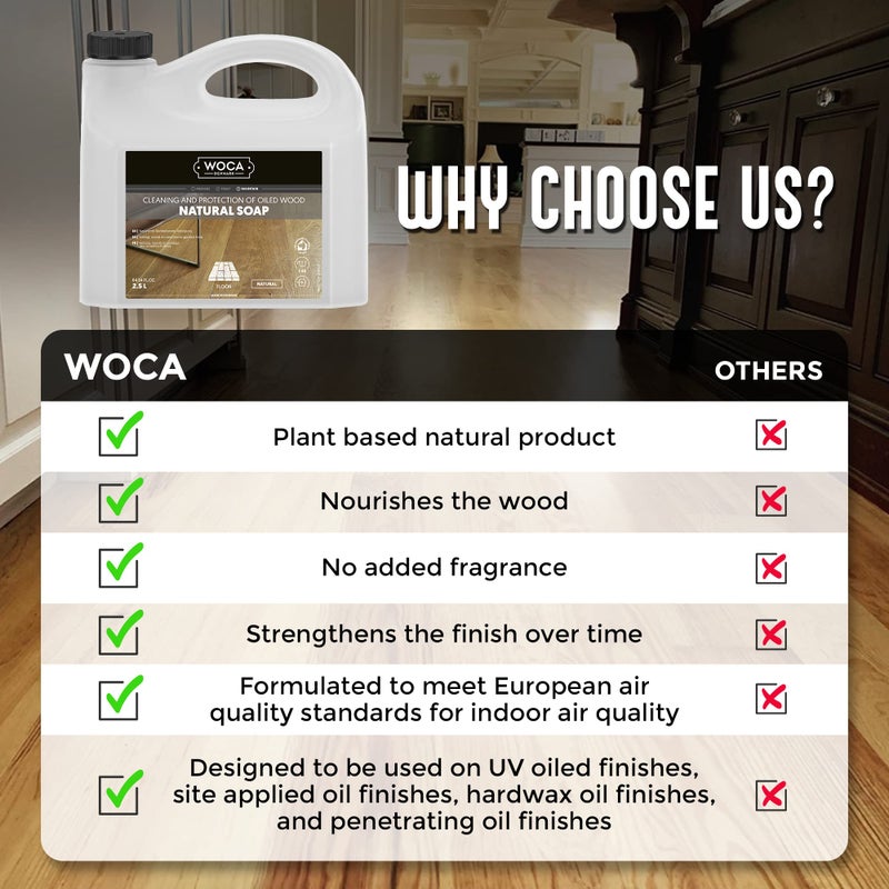 WOCA Natural Soap, Natural 1L - Concentrated Wood Cleaner for oil finished hardwood floors, tables, millwork, cutting boards, countertops and butcher block - Image 2